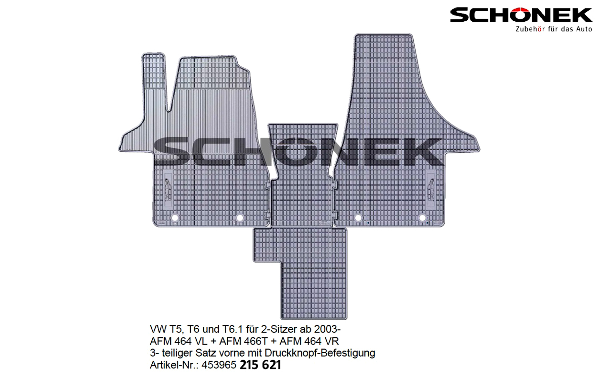 Fußmatten 3-teilig für VW T5 / für VW T6 / für VW T6.1